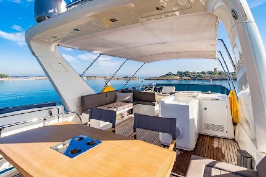 private yacht Balearic, sun deck, private yacht deck, Balearic Islands