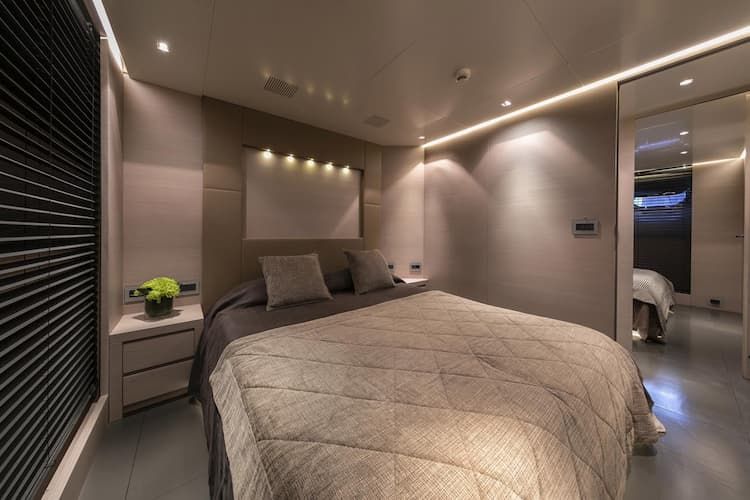 queen bed, superyacht bedroom, luxury yacht accommodation