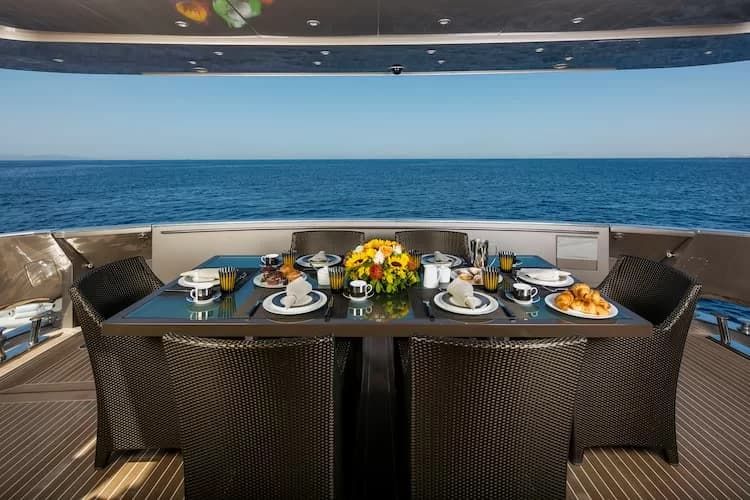 yacht dining, superyacht dining area, Greek Islands yacht charter