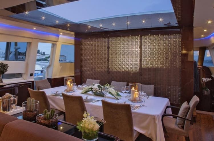 luxury dining, superyacht dining area, super yachts Greece