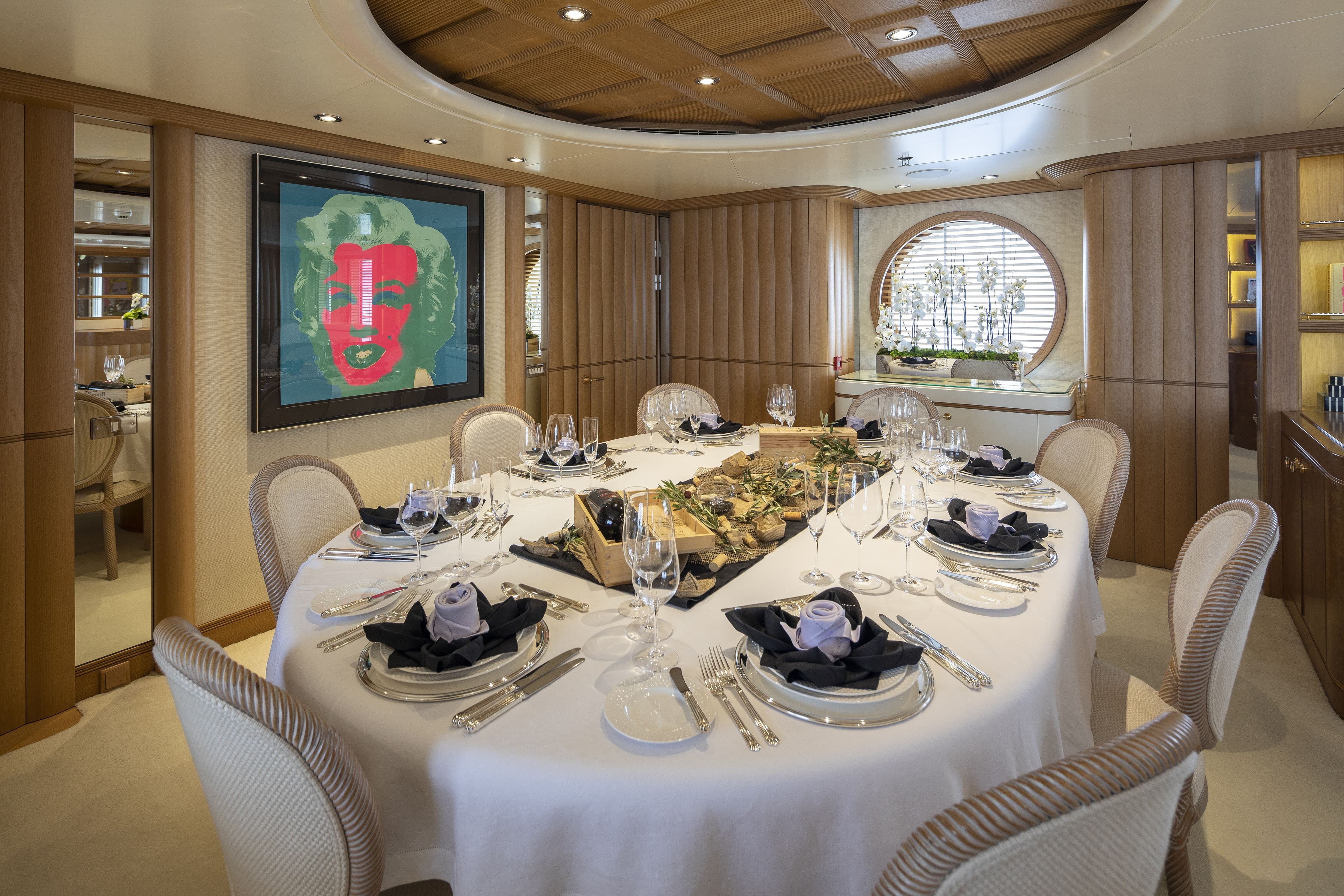 Superyacht Rental Greece, dining area, superyacht dining