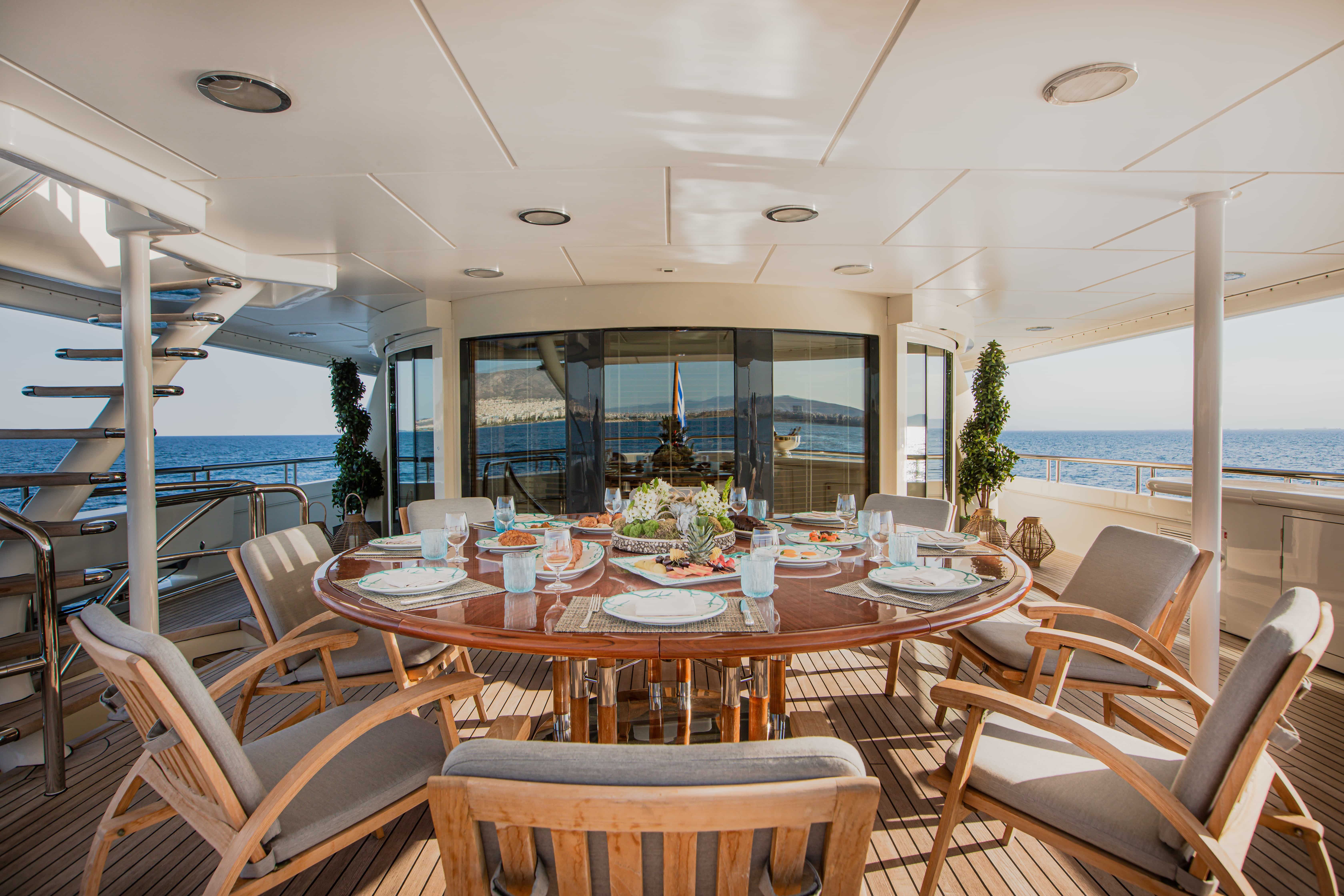 dining area, superyacht dining, super yacht rental Greece